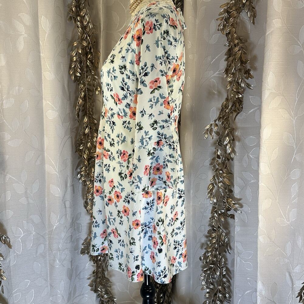 LOFT Floral Mini Dress | Size 4 | Soft Blue Pink Bloom | Cottagecore Spring - Picture 6 of 14